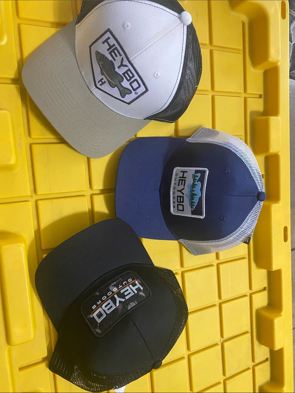 SAMPLE HAT Heybo Trucker Hat Trio - White, Blue, Black. SAMPLE HATS BUNDLE